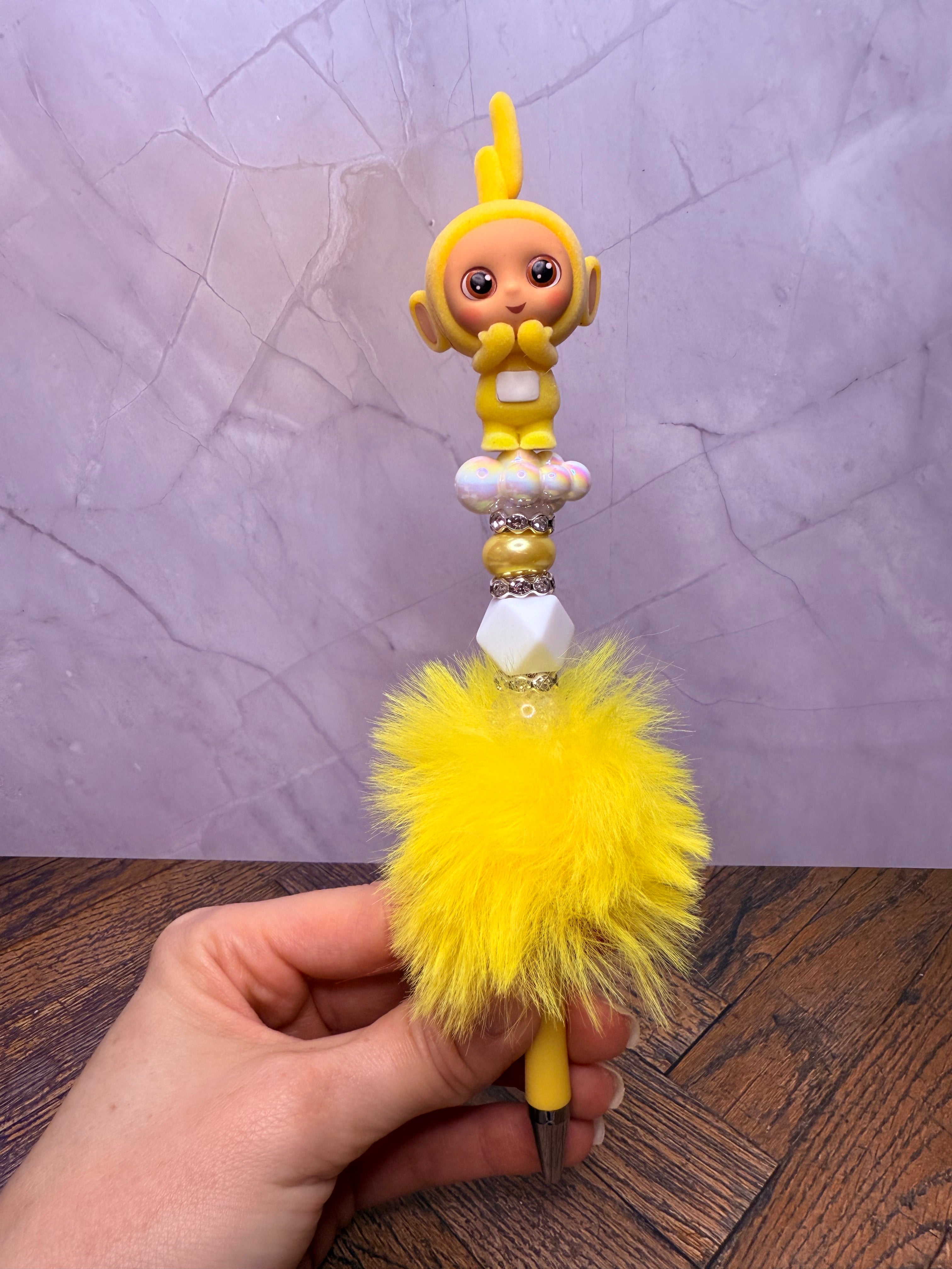 Teletubbies Po, Laa-Laa, Dipsy, Tinky Winky Fur Pom Beaded Pen