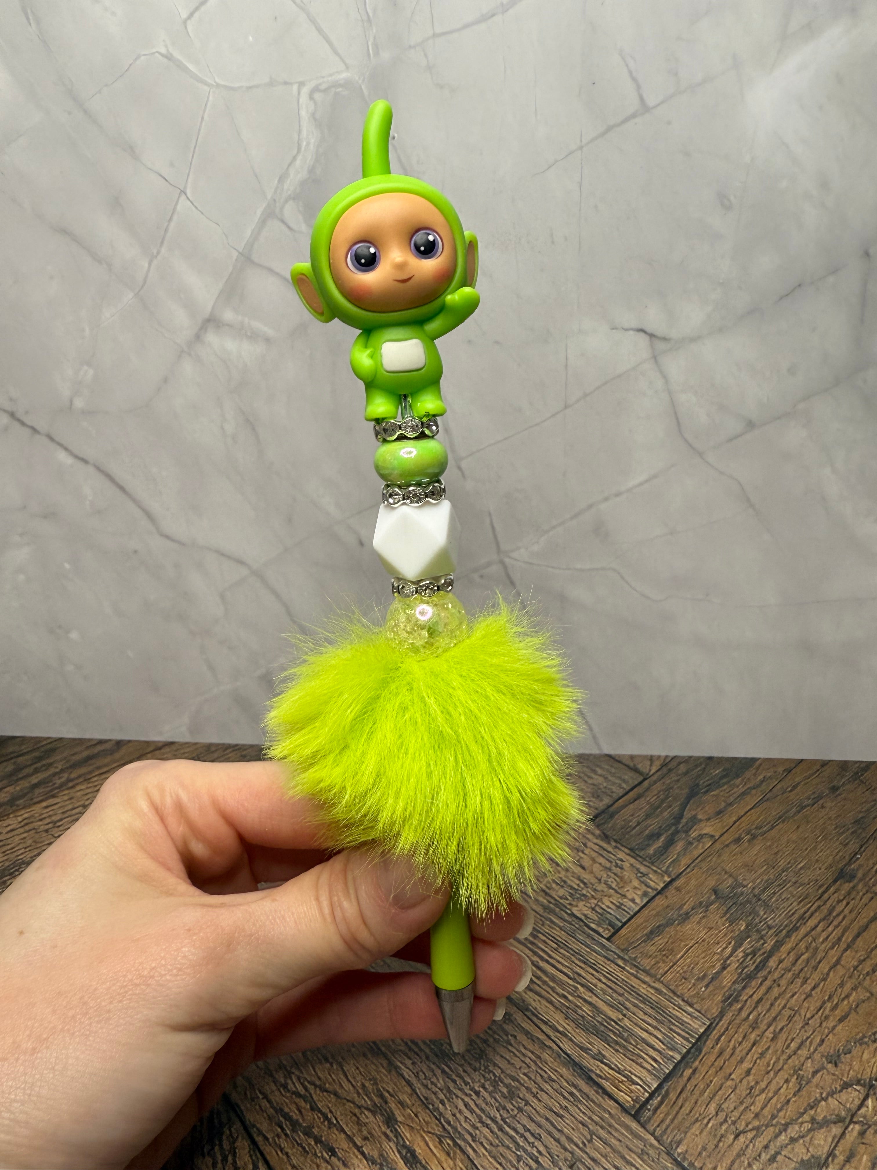 Teletubbies Po, Laa-Laa, Dipsy, Tinky Winky Fur Pom Beaded Pen