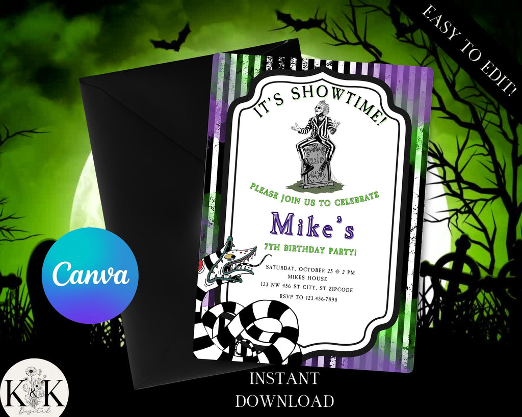 Beetlejuice Birthday invitation, printable Invitation, Halloween Party Invite Template, Editable Invitation, Kids Birthday, Scary party