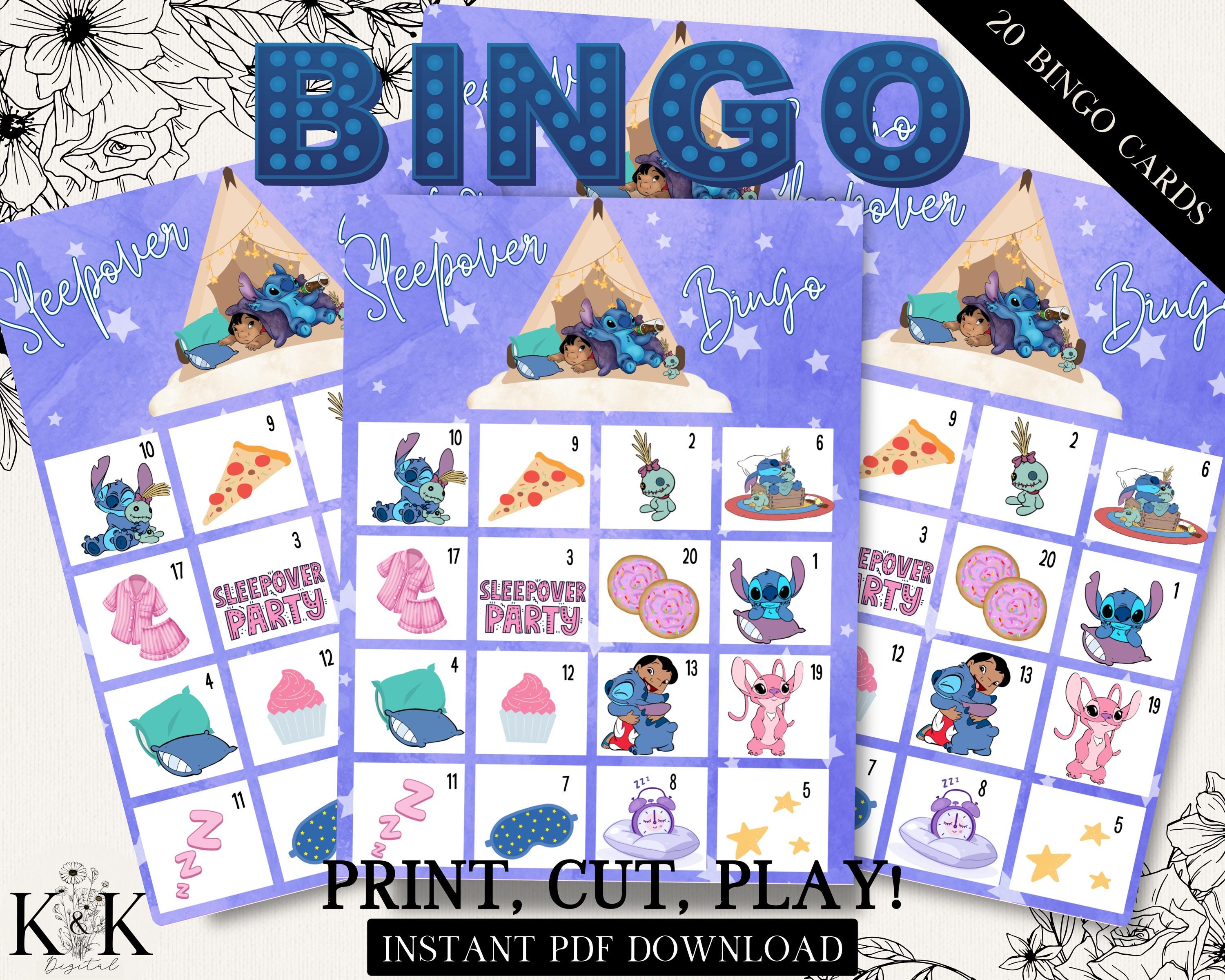 Stitch Slumber Party Bingo, Pajama Party Bingo, Sleepover Bingo, 20 Slumber Party Bingo Cards, Pajama Party Game, Slumber Party Game, S007