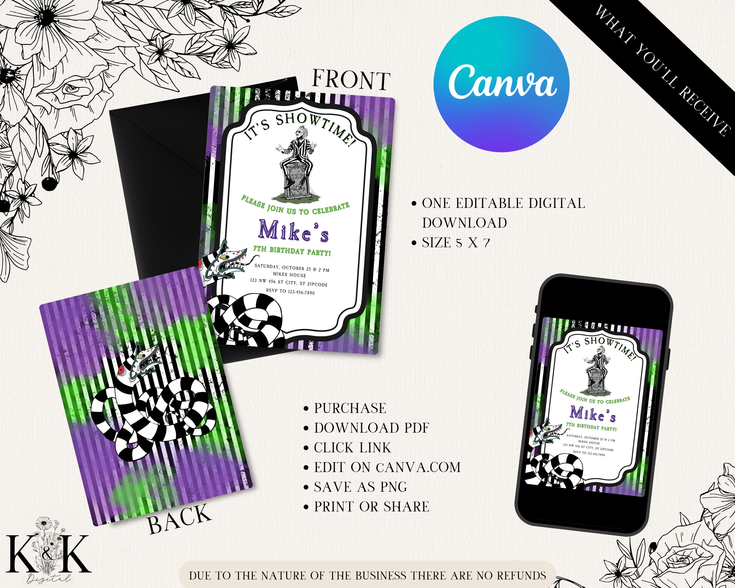 Beetlejuice Birthday invitation, printable Invitation, Halloween Party Invite Template, Editable Invitation, Kids Birthday, Scary party
