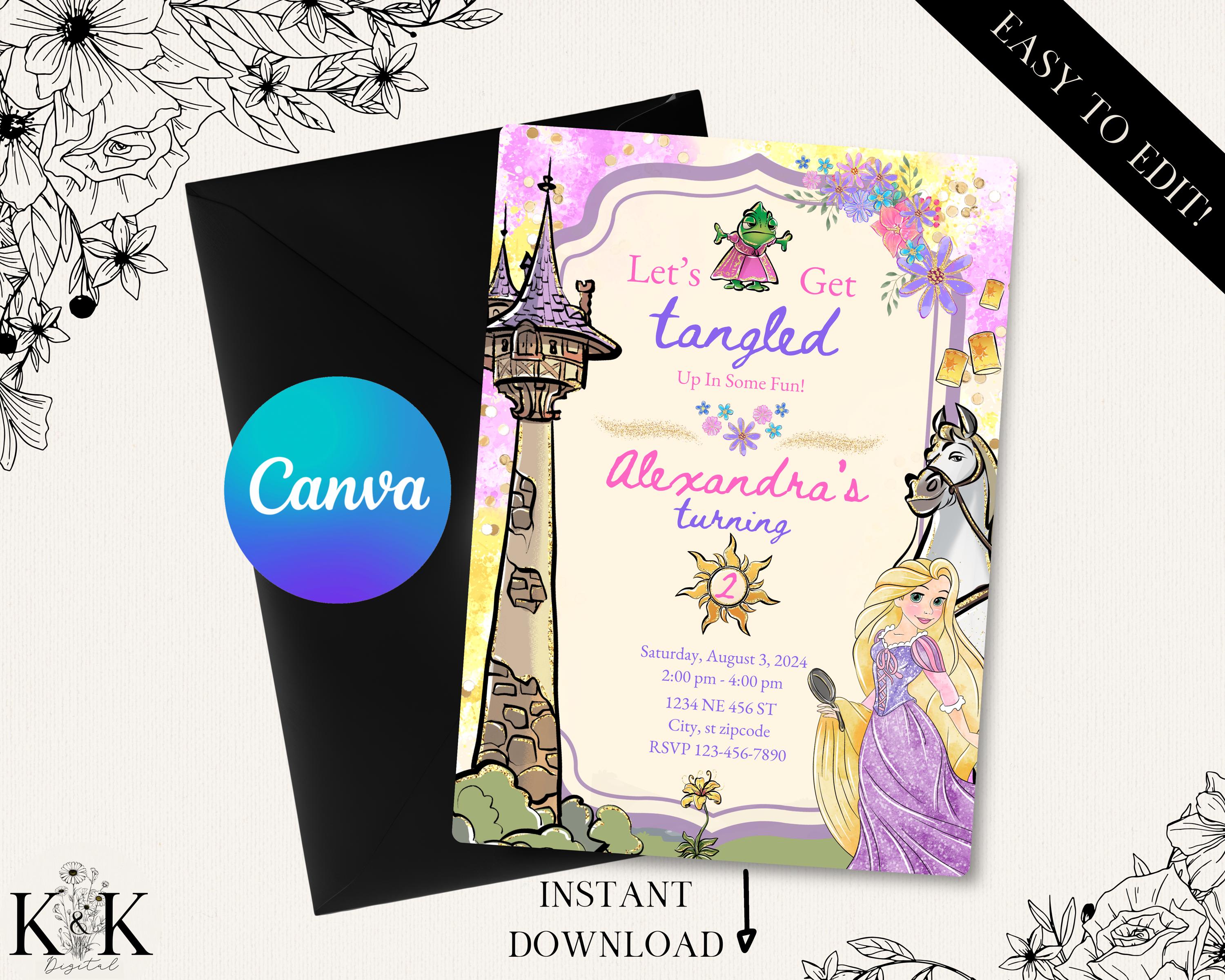 Tangled Birthday Invitation, Editable Digital File, Princess Party Theme, Instant Download, Digital Invitation, Rapunzel Party, D004