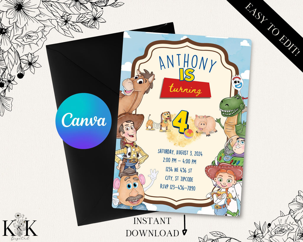Toy Story Birthday Invitation, Toy Story Birthday Party, Kids Digital invitation, Kids Birthday Party, Template, Toy Story Invite, T001