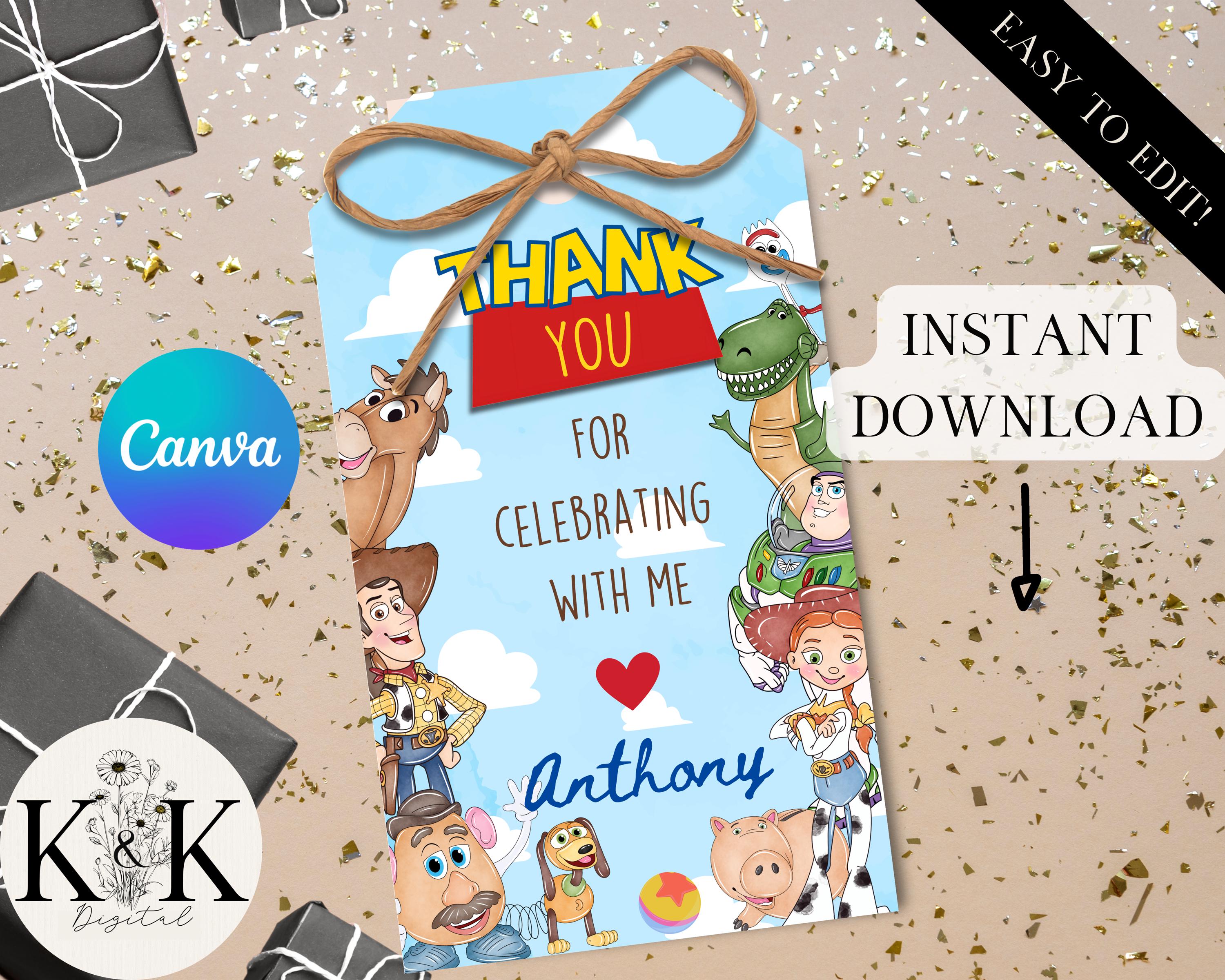 Toy Story Editable Favor Tag, 3rd Birthday Boy, Youve got a Friend, Toy Story Gift Thank You Tag, Toy Story Invite Digital Download, T001