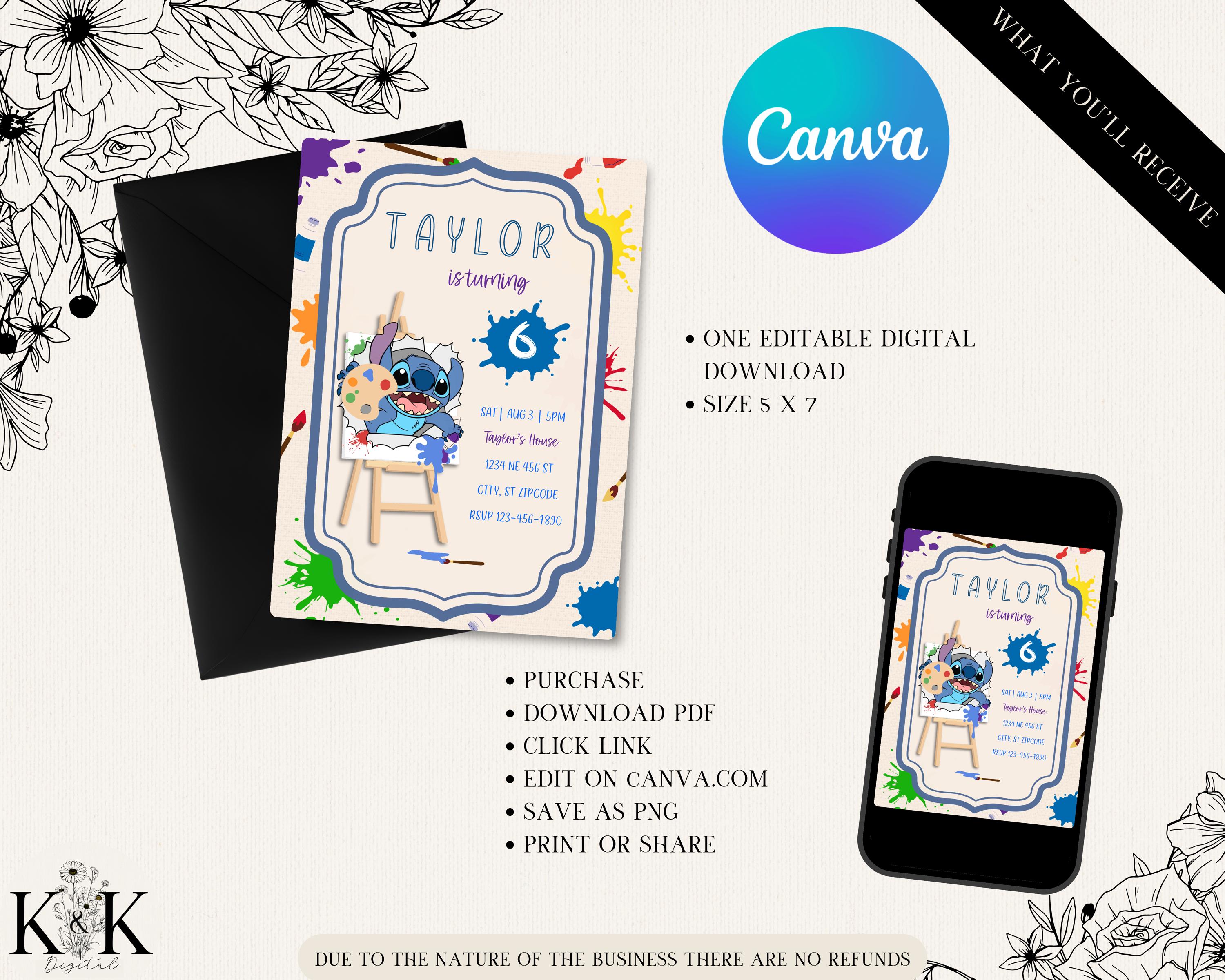 Stitch Art Theme Party Invitation, Digital Invitation, Canva Template, Stitch Party, Art Party, Editable Art Birthday Party Invitation