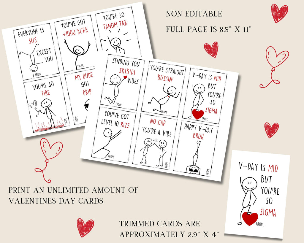Slang Kids Valentine's Day Cards, Funny Printable Classroom Valentine, Teen Tween School Valentines, Boys Valentines, Funny Valentine Card