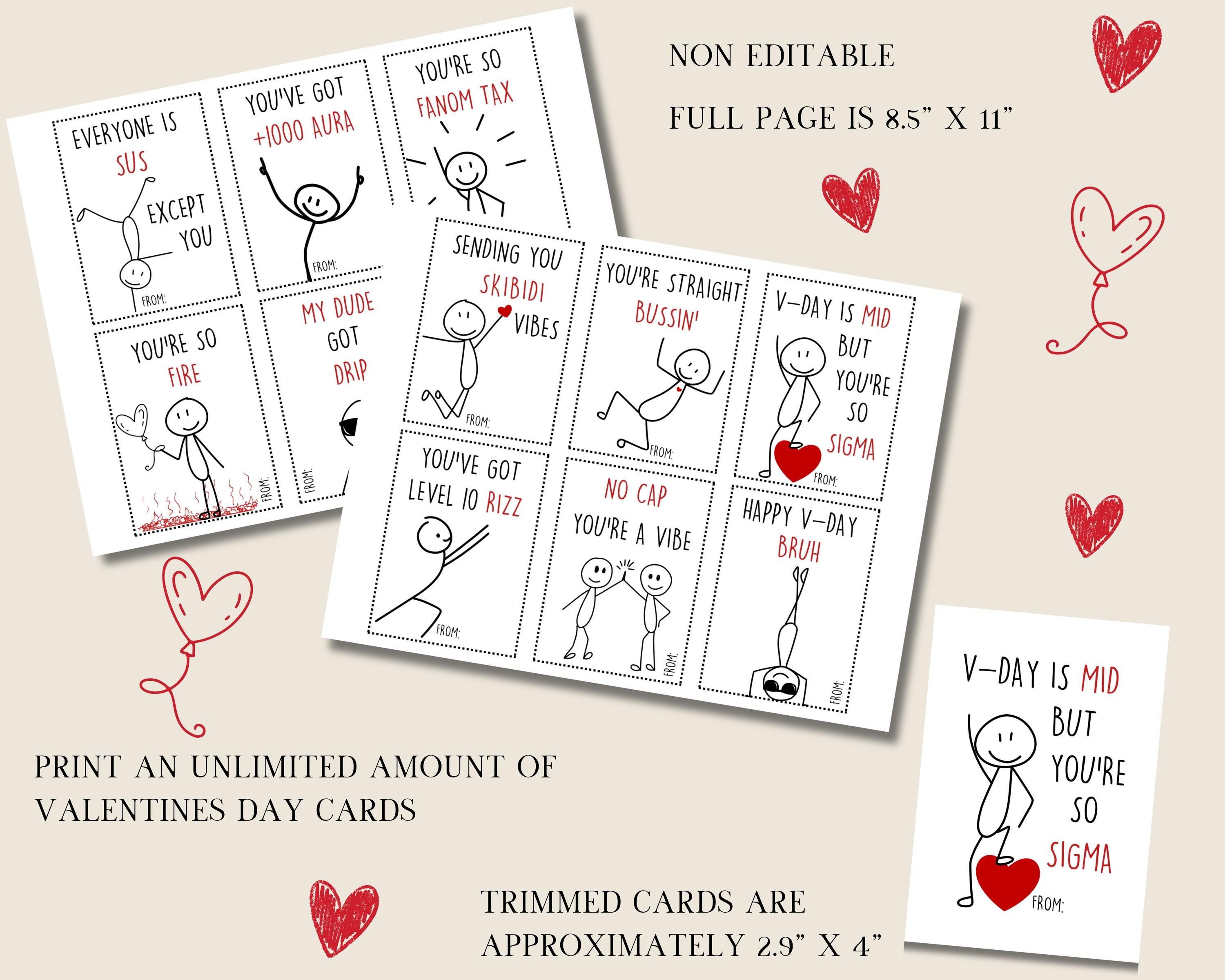 Slang Kids Valentine's Day Cards, Funny Printable Classroom Valentine, Teen Tween School Valentines, Boys Valentines, Funny Valentine Card