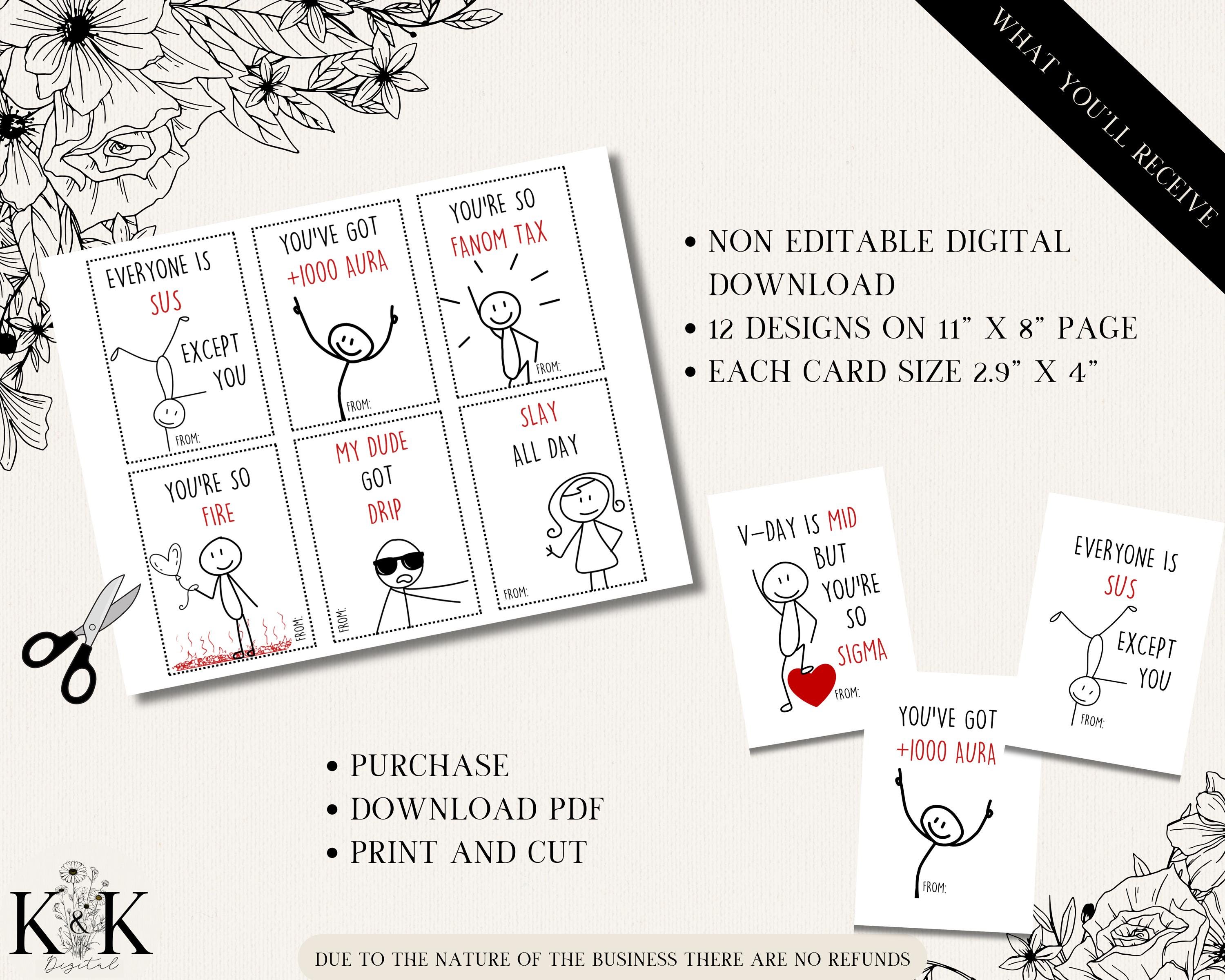 Slang Kids Valentine's Day Cards, Funny Printable Classroom Valentine, Teen Tween School Valentines, Boys Valentines, Funny Valentine Card