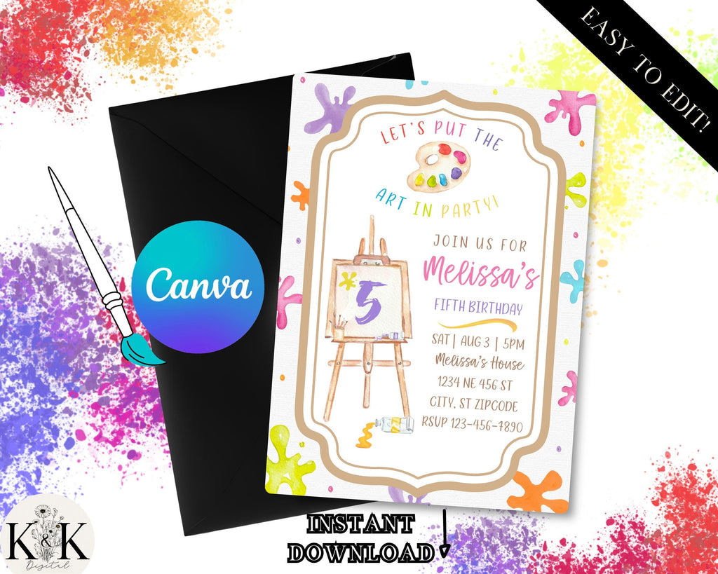 Editable Art Birthday Party Invitation, Art in Party Birthday Party Invite, Art Painting Artist Birthday Mobile Invitation, Colorful Paint