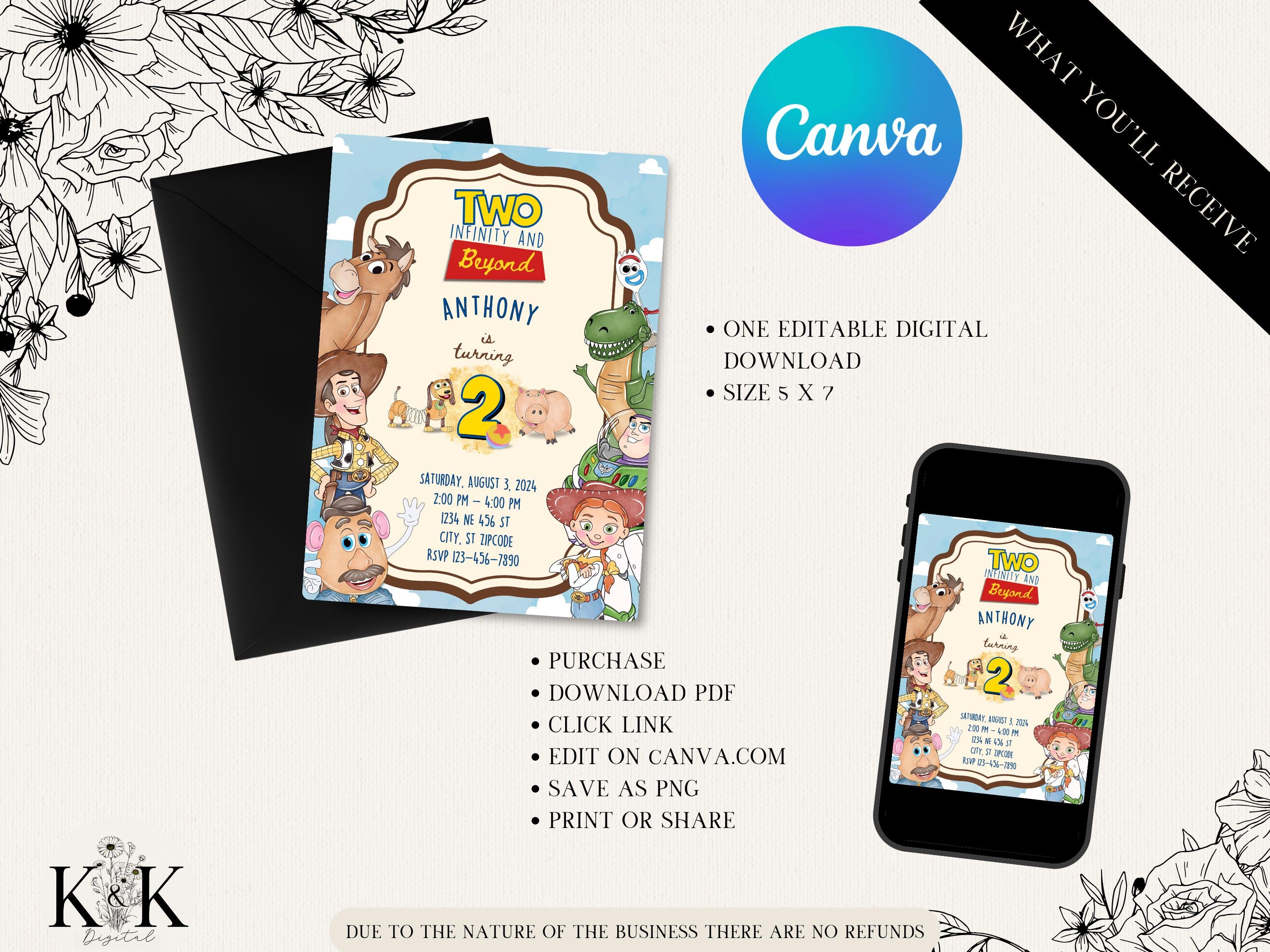 Two Infinity And Beyond Birthday Toy Story Invitation, Second Birthday Party, Kids Digital invitation, Kids Birthday Party, Template, T001