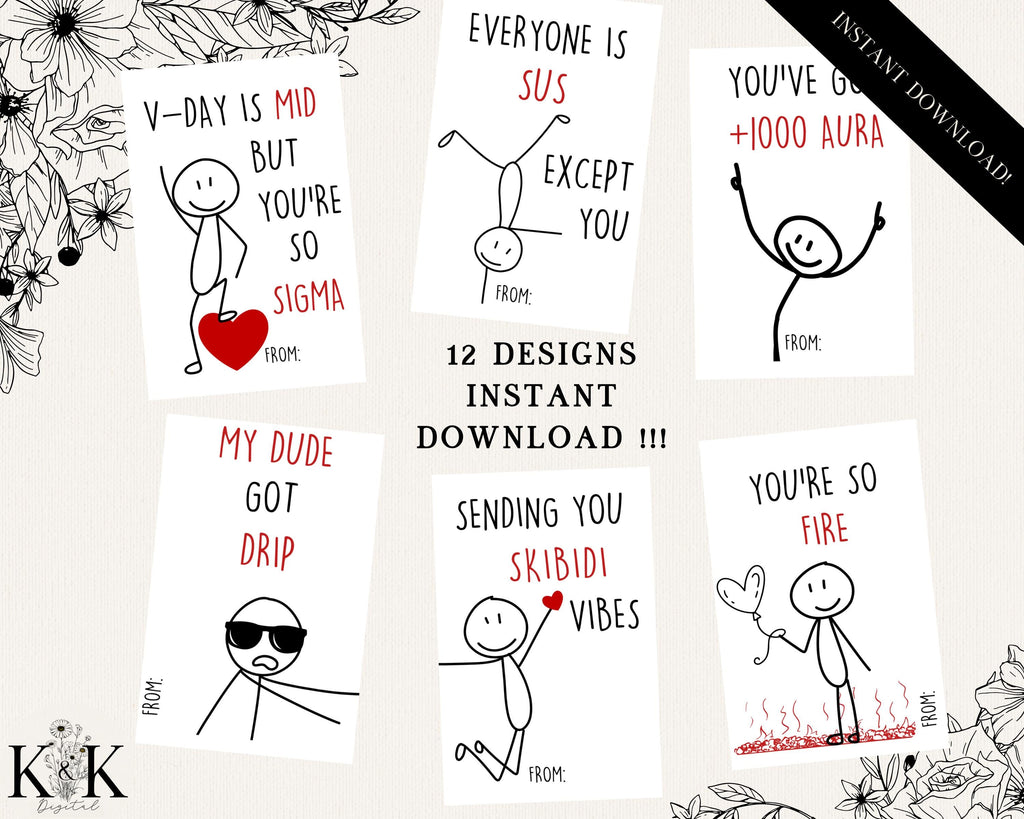 Slang Kids Valentine's Day Cards, Funny Printable Classroom Valentine, Teen Tween School Valentines, Boys Valentines, Funny Valentine Card