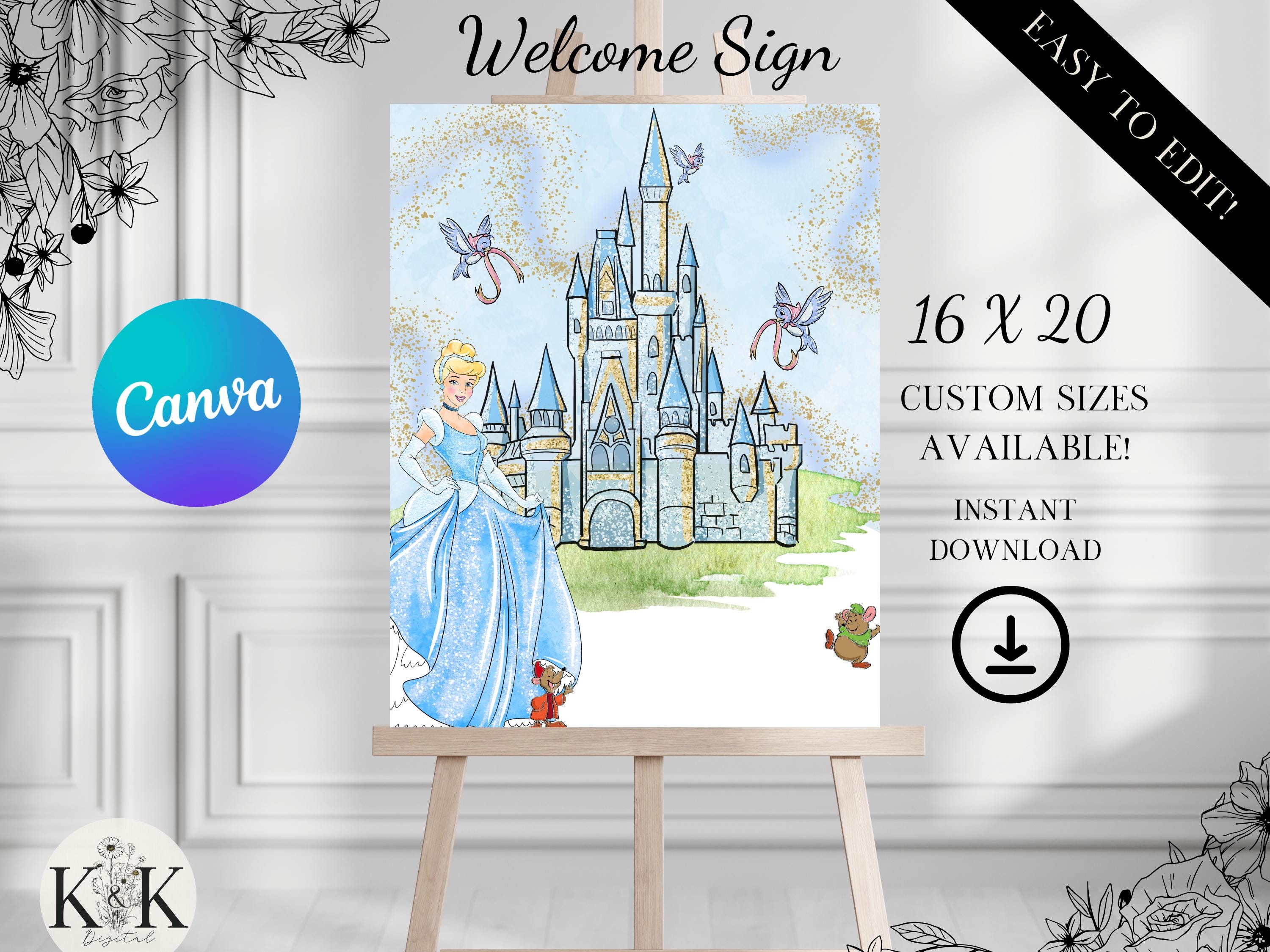 Cinderella Welcome Sign, Cinderella Party Poster, Birthday Party Signage, Princess Party Decor, Digital Birthday Welcome Sign, D013