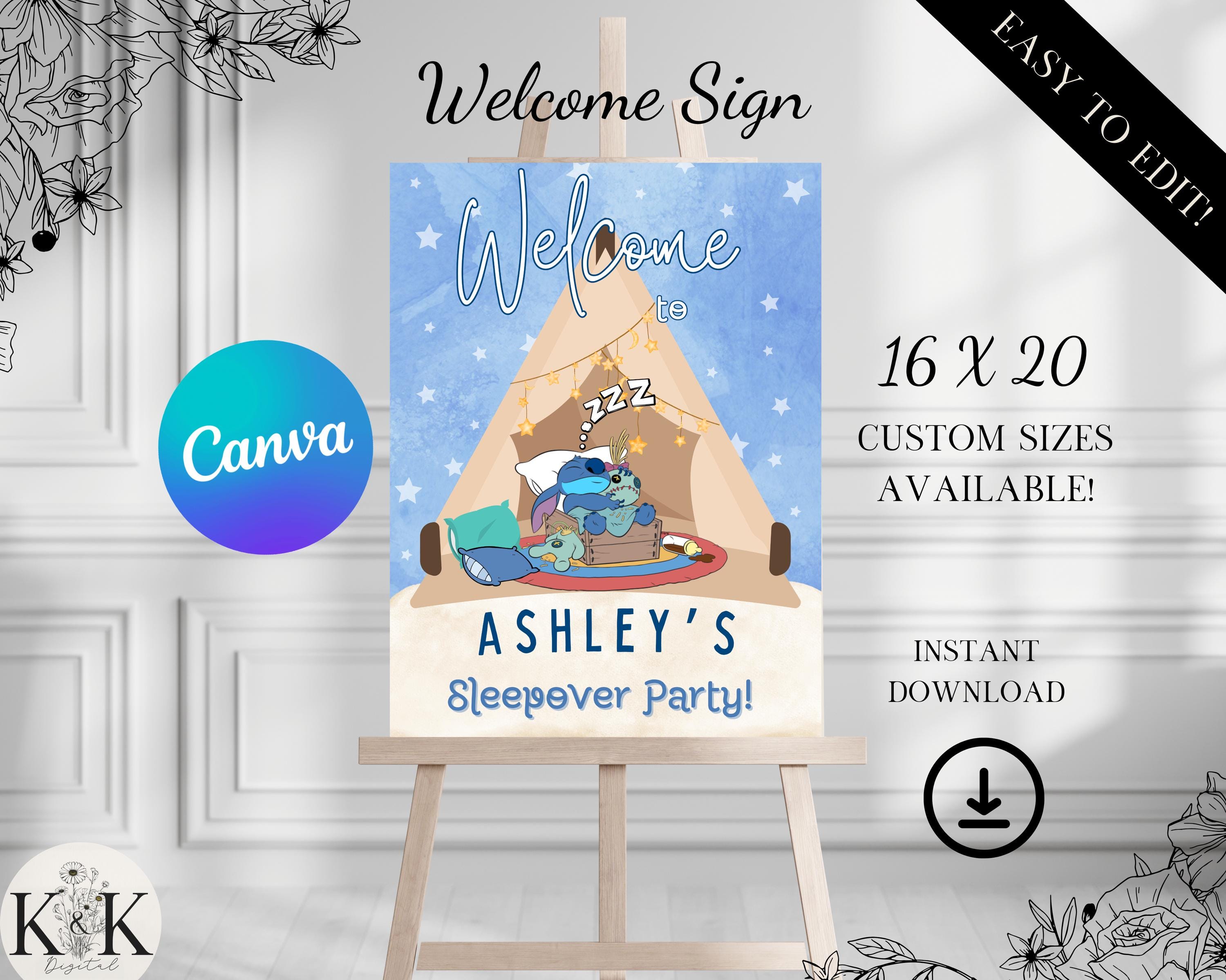 Lilo and Stich Slumber Party Welcome Sign, Stitch Sleepover Birthday Poster, Stitch Party, Digital Welcome Sign, Birthday Party Signage S006