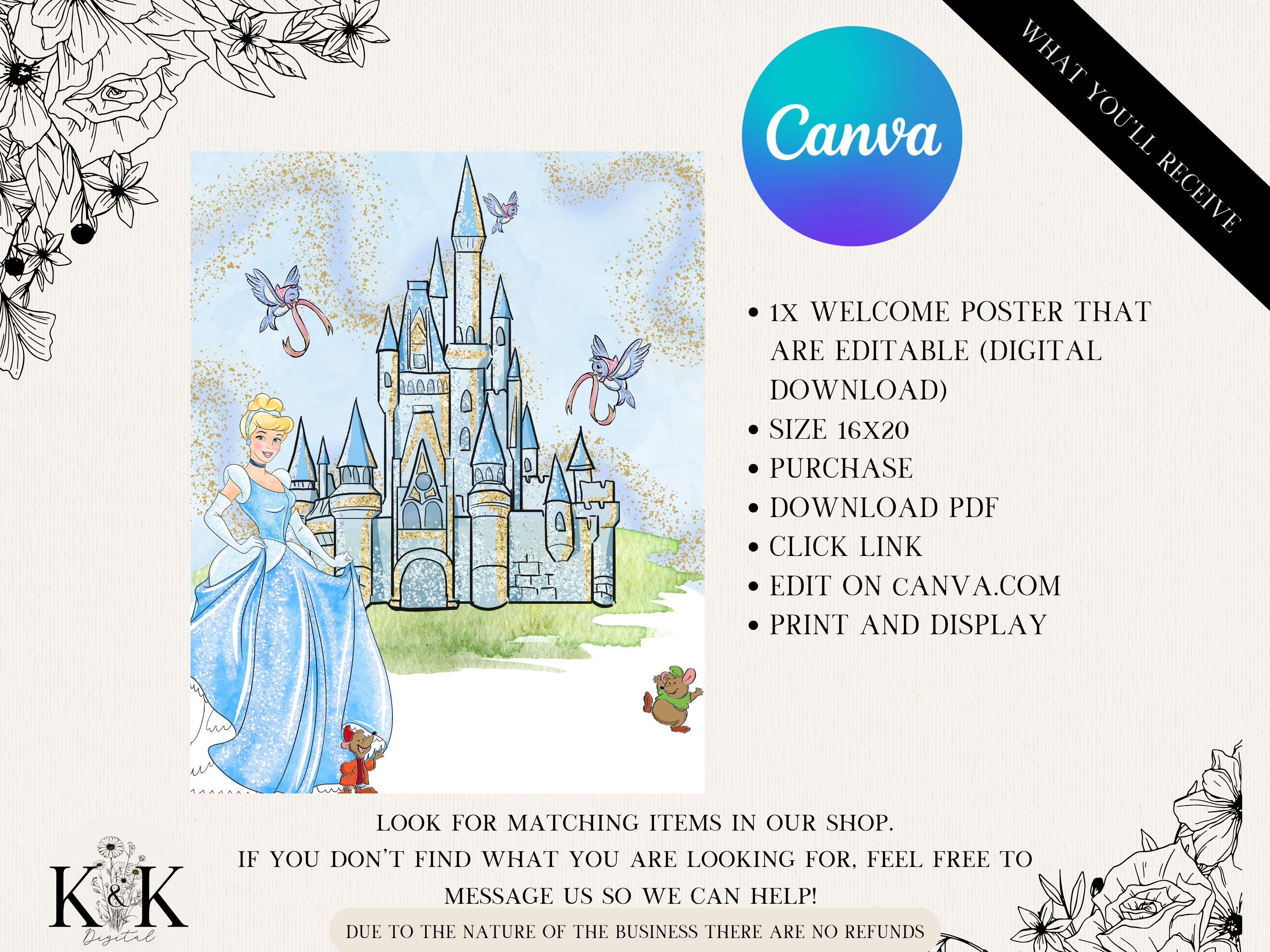 Cinderella Welcome Sign, Cinderella Party Poster, Birthday Party Signage, Princess Party Decor, Digital Birthday Welcome Sign, D013