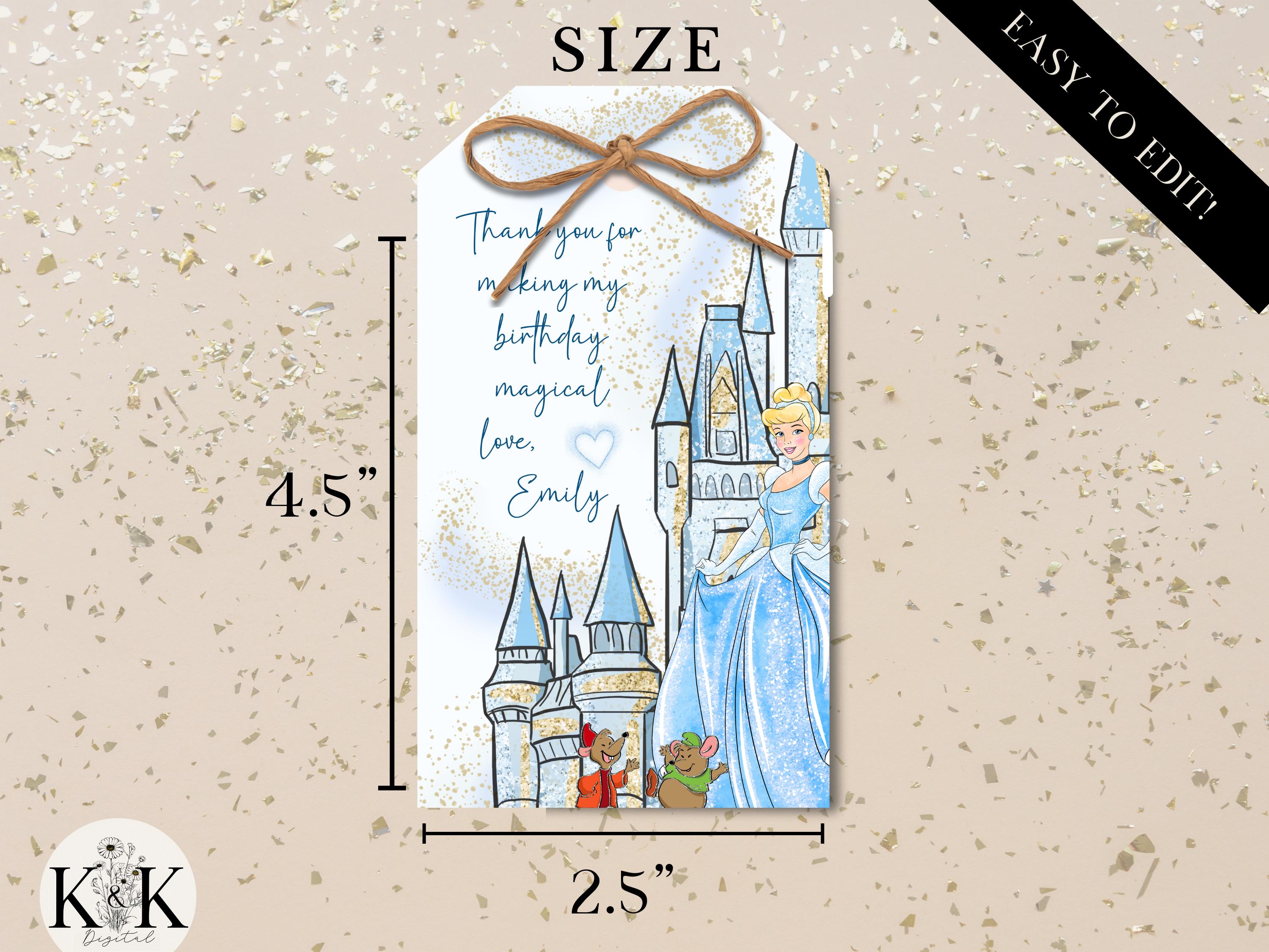 Cinderella Editable Favor Tag, Birthday Girl, Cinderella Gift Thank You Tag, Favor Tag Digital Download, D013