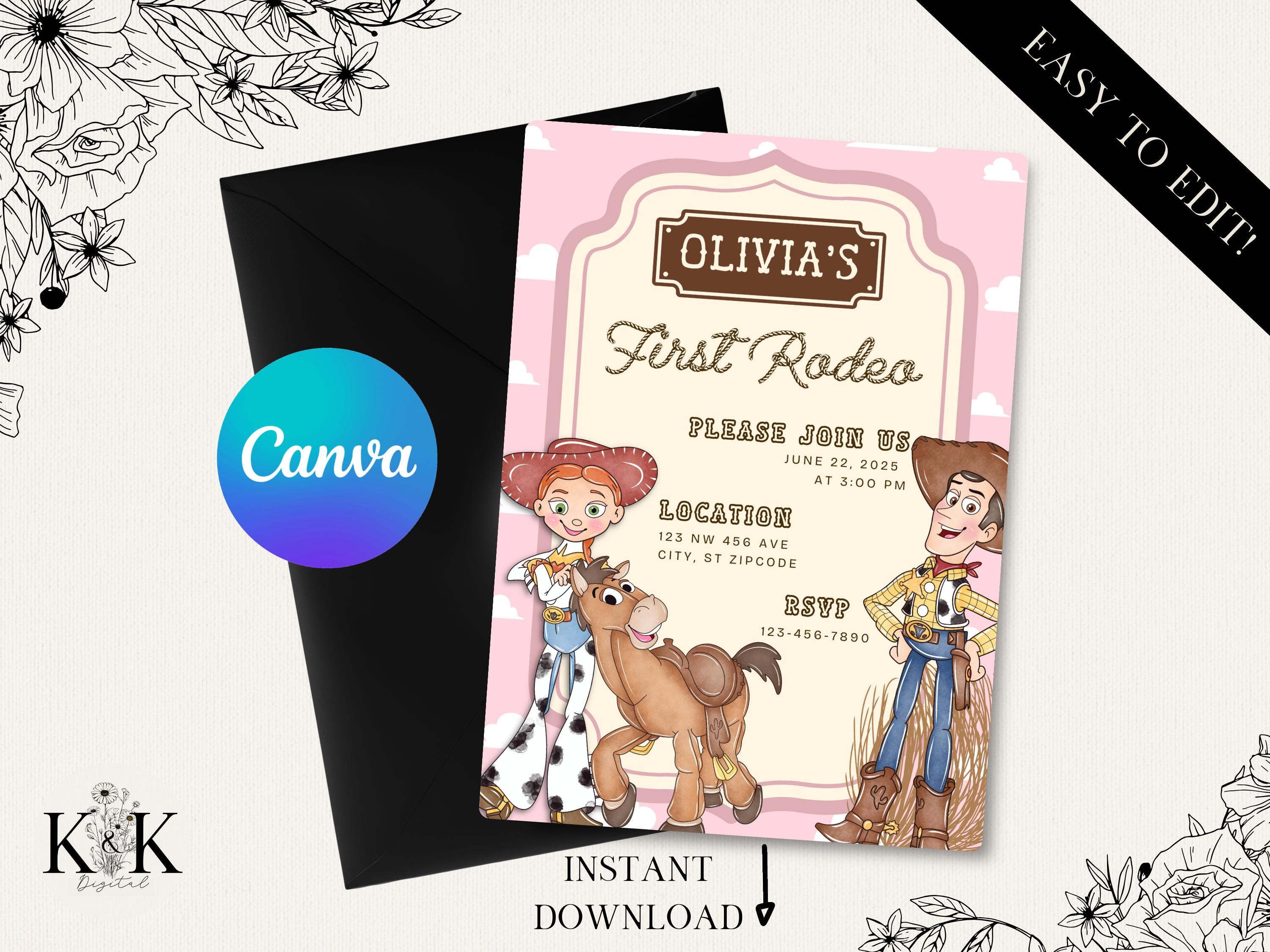 Toy Story Birthday Invitation, Jessie and Bullseye Digital and Printable Invitation, First Rodeo, Woody, Cowgirl Invite, Western Party