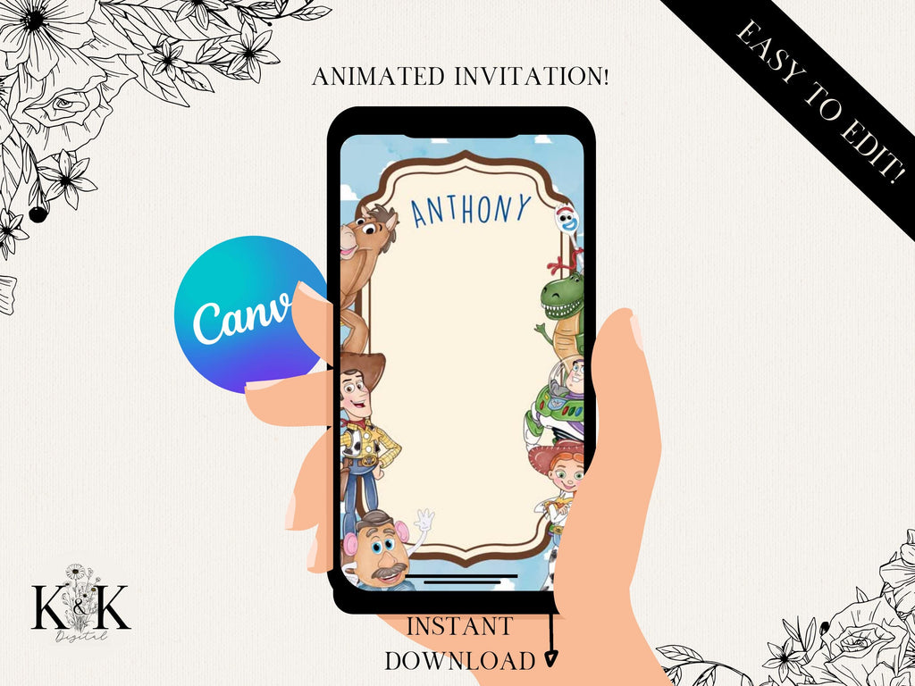 Toy Story Video Invitation, Toy Story Birthday Party, Animated Digital invitation, Kids Birthday Party, Template, Toy Story Invite, T001