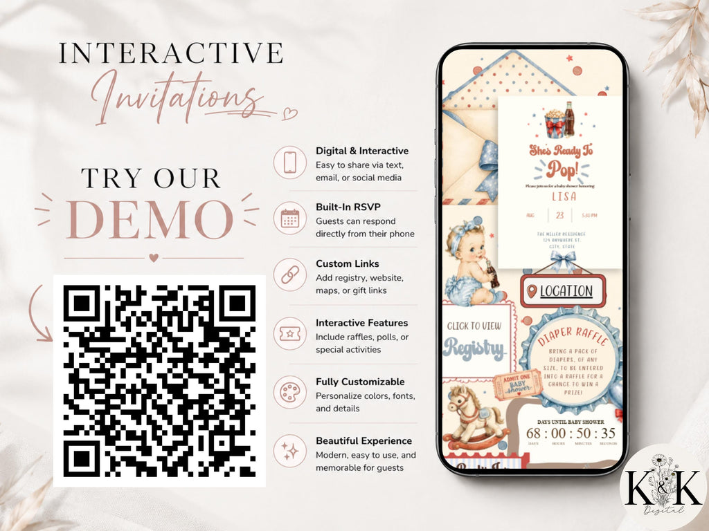 Shes ready to pop Baby Shower Animated Website Invite, Trackable RSVP (Digital Canva Template) Baby shower invitation | Cola | RSVP form