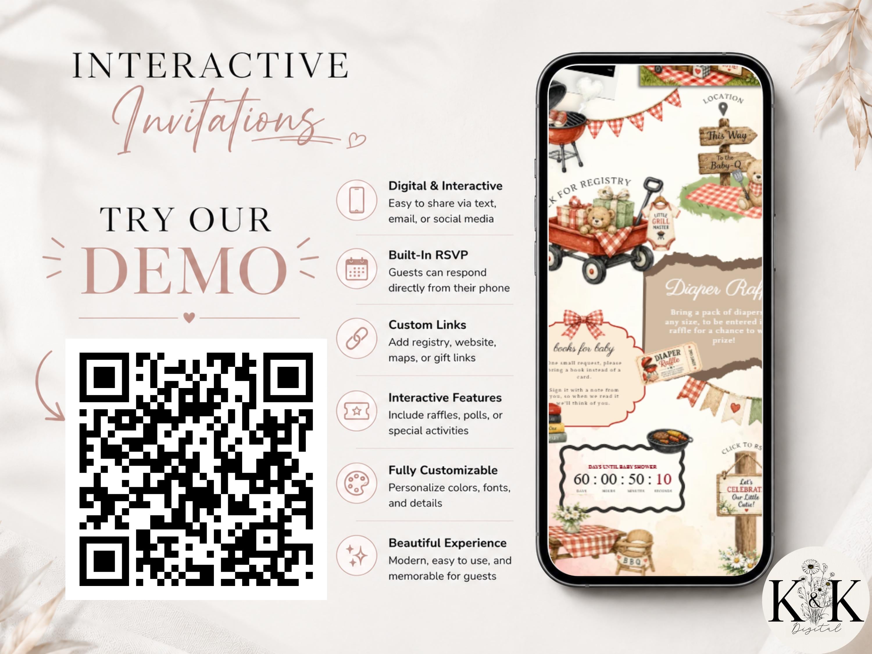 Baby-Q Barbecue Baby Shower Animated Website Invite, Trackable RSVP (Digital Canva Template) Baby shower invitation | Baby bun | RSVP form