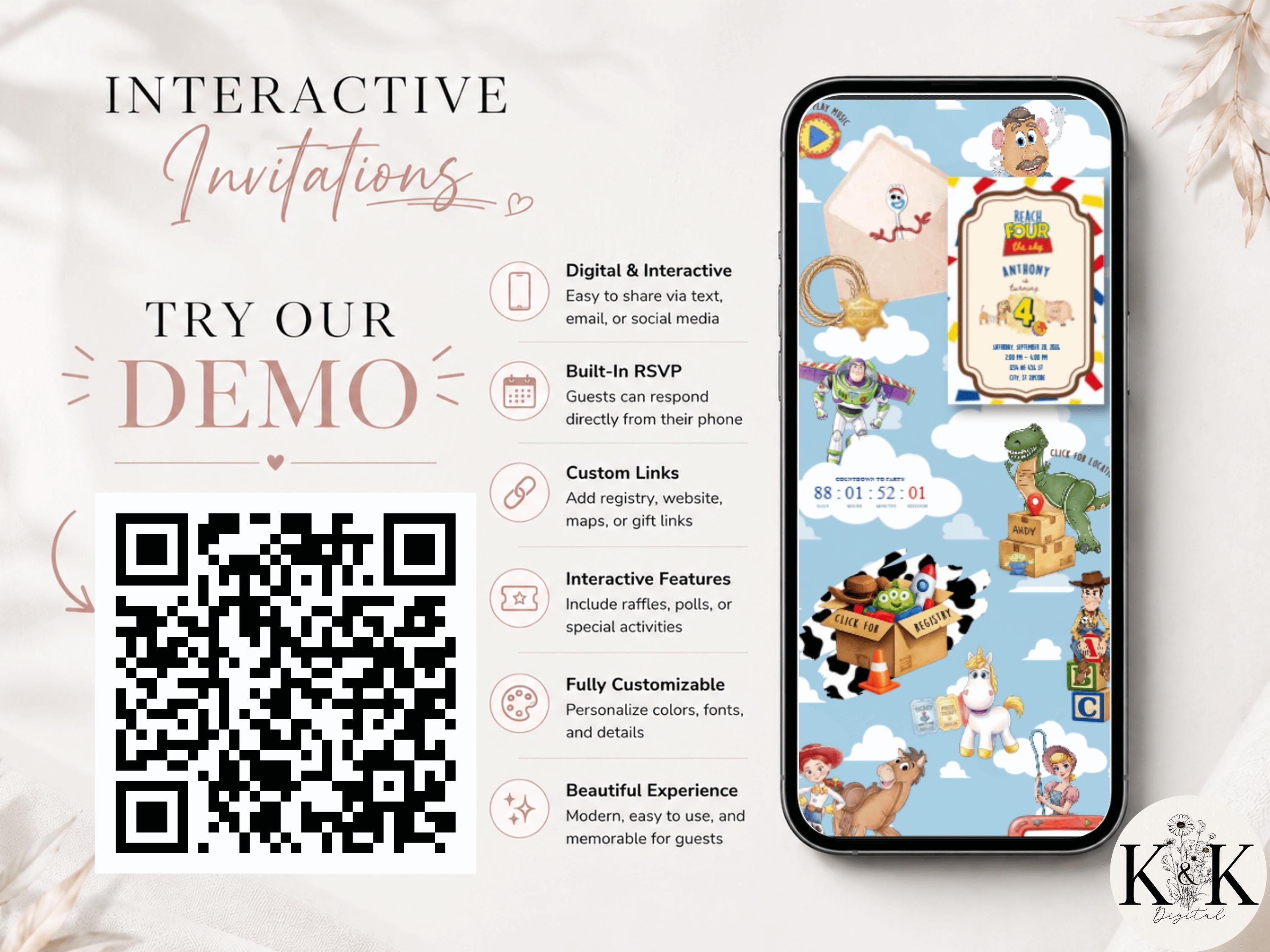 Two Infinity And Beyond, Toy Story, Digital invitation, Animated Website Invite, Trackable RSVP (Digital Canva Template), RSVP form