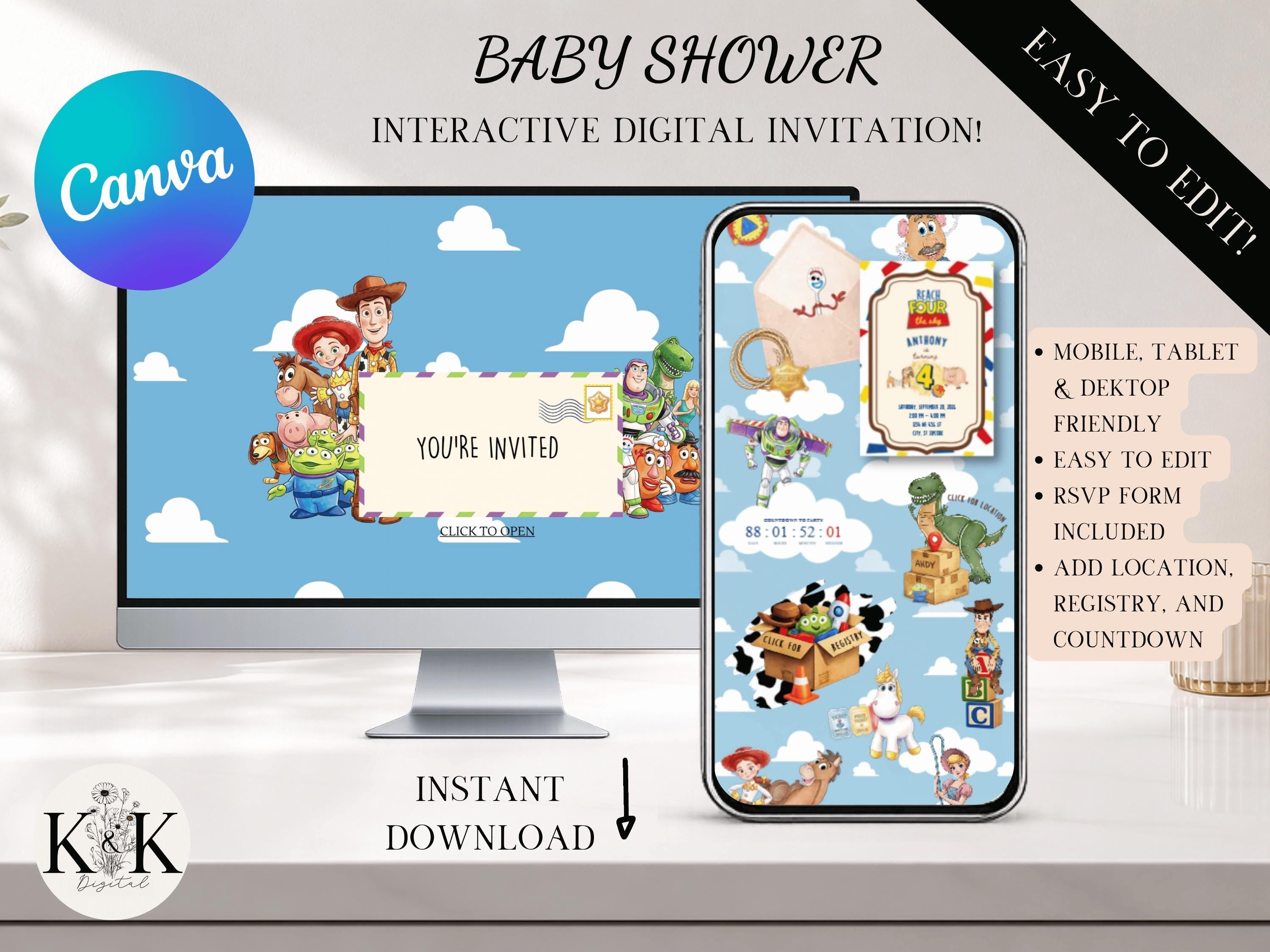 Two Infinity And Beyond, Toy Story, Digital invitation, Animated Website Invite, Trackable RSVP (Digital Canva Template), RSVP form