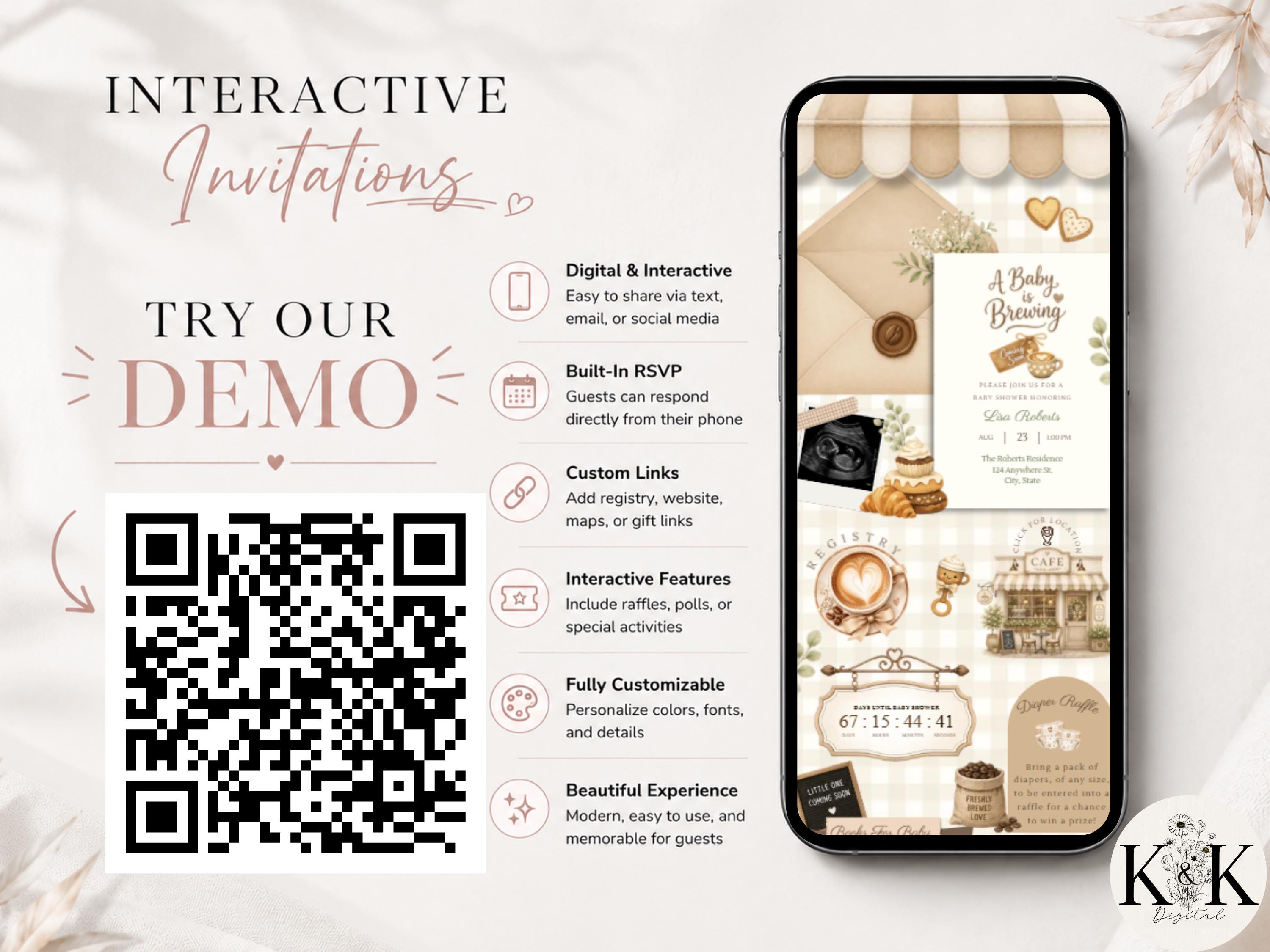 Baby is brewing Baby Shower Animated Website Invite, Trackable RSVP (Digital Canva Template) Baby shower invitation | coffee shop| RSVP form
