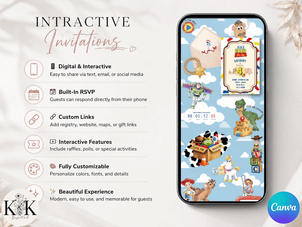 Two Infinity And Beyond, Toy Story, Digital invitation, Animated Website Invite, Trackable RSVP (Digital Canva Template), RSVP form